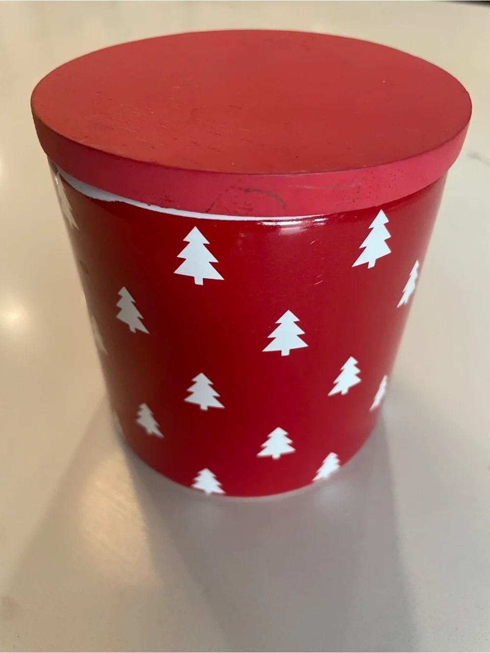JOANN Place & Time Red Holiday Christmas Tree Stoneware Container With Lid